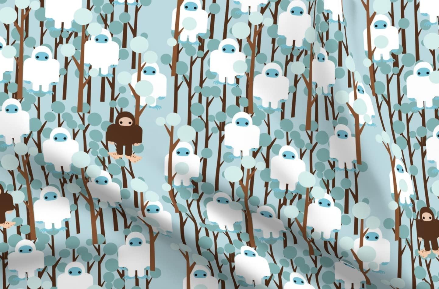 Spoonflower Fabric - Bigfoot Sasquatch Abominable Snowman Crytozoology Yeti Forest Printed on Petal Signature Cotton Fabric by The Yard - Sewing Quilting Apparel Crafts Decor