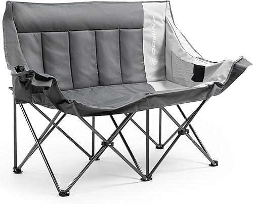 Dowinx Silla de campamento doble, sofá biplaza plegable de gran tamaño con asiento acolchado, silla de césped portátil resistente de 660 libras con