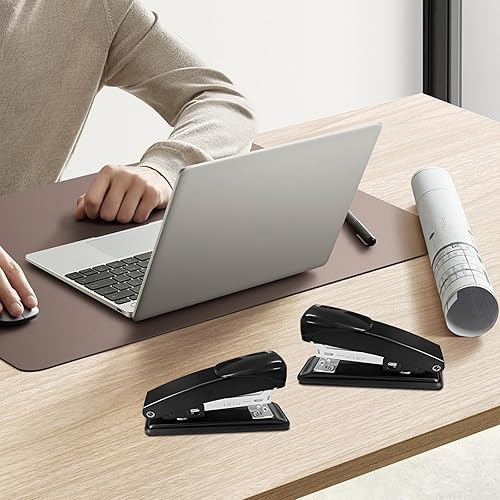 Miniatura 7 de Grapadora de escritorio de metal con 6000 grapas, grapadora de oficina resistente a granel para 25 hojas, para oficina o escuela, 9 unidades, color