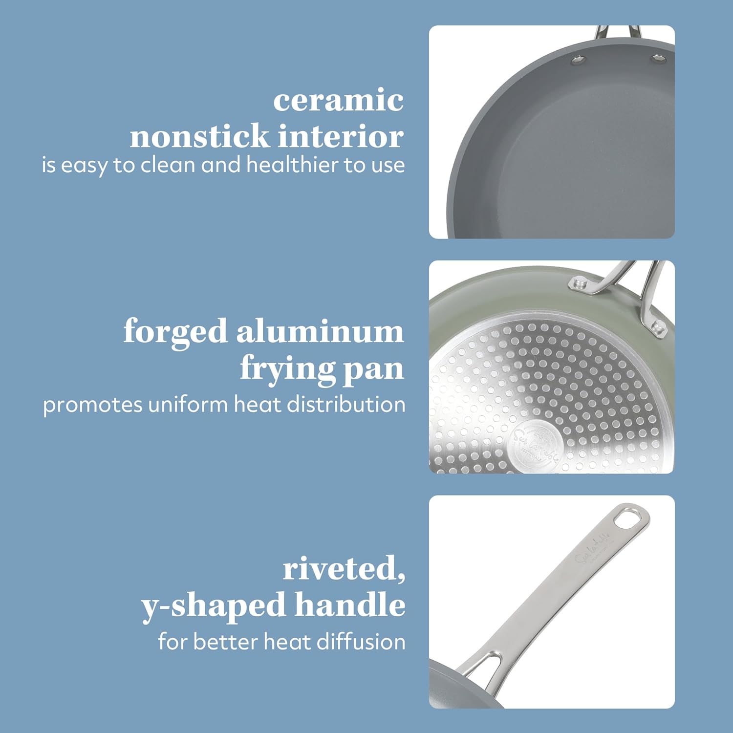 Sur La Table Kitchen Essentials 10 Inch Fry Pan PFA Free Titanium Ceramic Nonstick Interior Forged Aluminum Cookware Frying Pan - Green - Induction Compatible