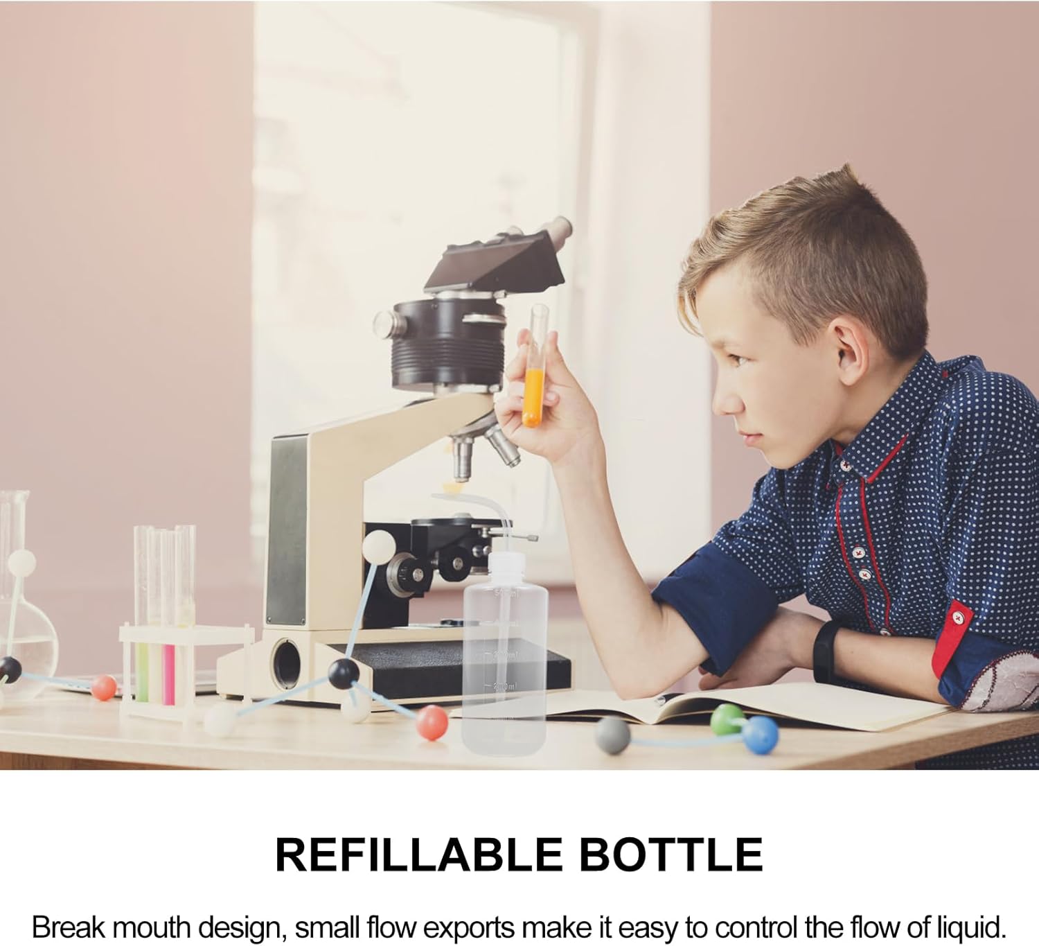 Mipcase 8.85 Inch Plastic Squeeze Bottles with Measurement Scale and Fine Nozzle Tip Refillable Wash Bottle Set of 6 for Lab and Household Liquid Dispensing