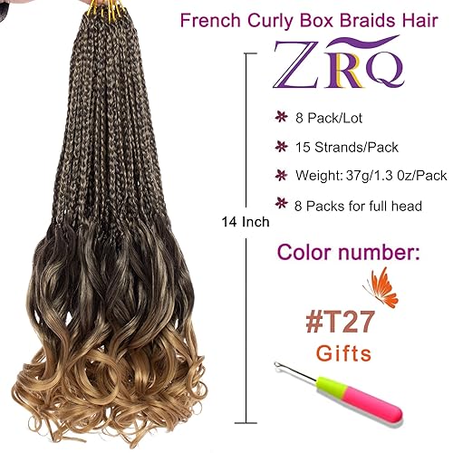 Miniatura 8 de ZRQ 8 paquetes de trenzas de ganchillo rizadas francesas de 24 pulgadas, trenzas de caja de diosa, cabello trenzado francés preanudado con extremos