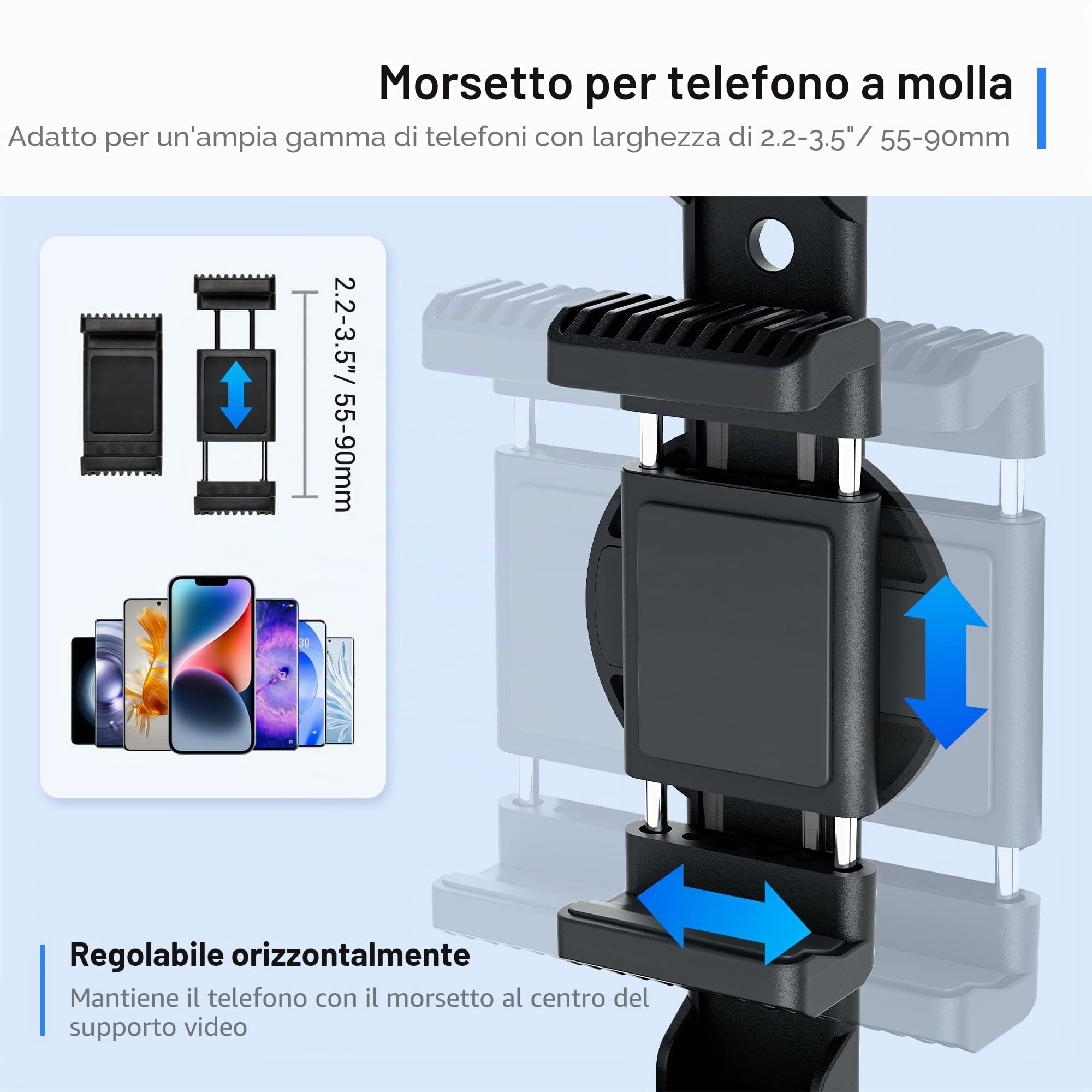 [Multiuso] JJC - Supporto video universale per smartphone + kit di controllo remoto Bluetooth per iPhone 17 16 15 14 13 12 11 Pro Max Huawei Samsung Mobile Phone Video Stabilizzatore portatile riprese