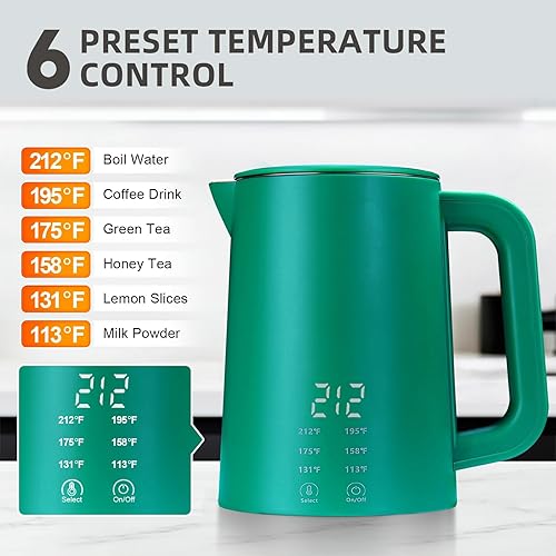 Miniatura 2 de Hervidor eléctrico pequeño de 22.0 fl oz con 6 controles de temperatura, hervidor eléctrico portátil de viaje de 800 W de calor rápido con función