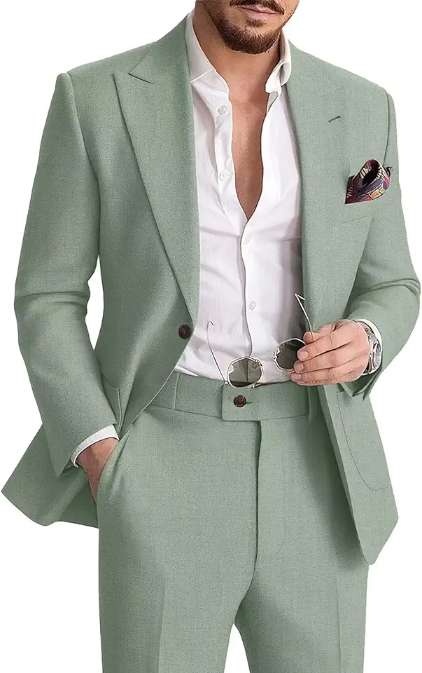Terno masculino de linho casual de 2 peças para homens verão praia noivo terno de casamento conjunto de calça blazer de linho