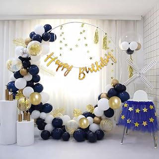 Party Propz Happy Birthday Decoration Kit for Husband - 47 Pcs Gold And Blue Balloons, Birthday Decoration Kit for Boys, Gold Banner (Cardstock)