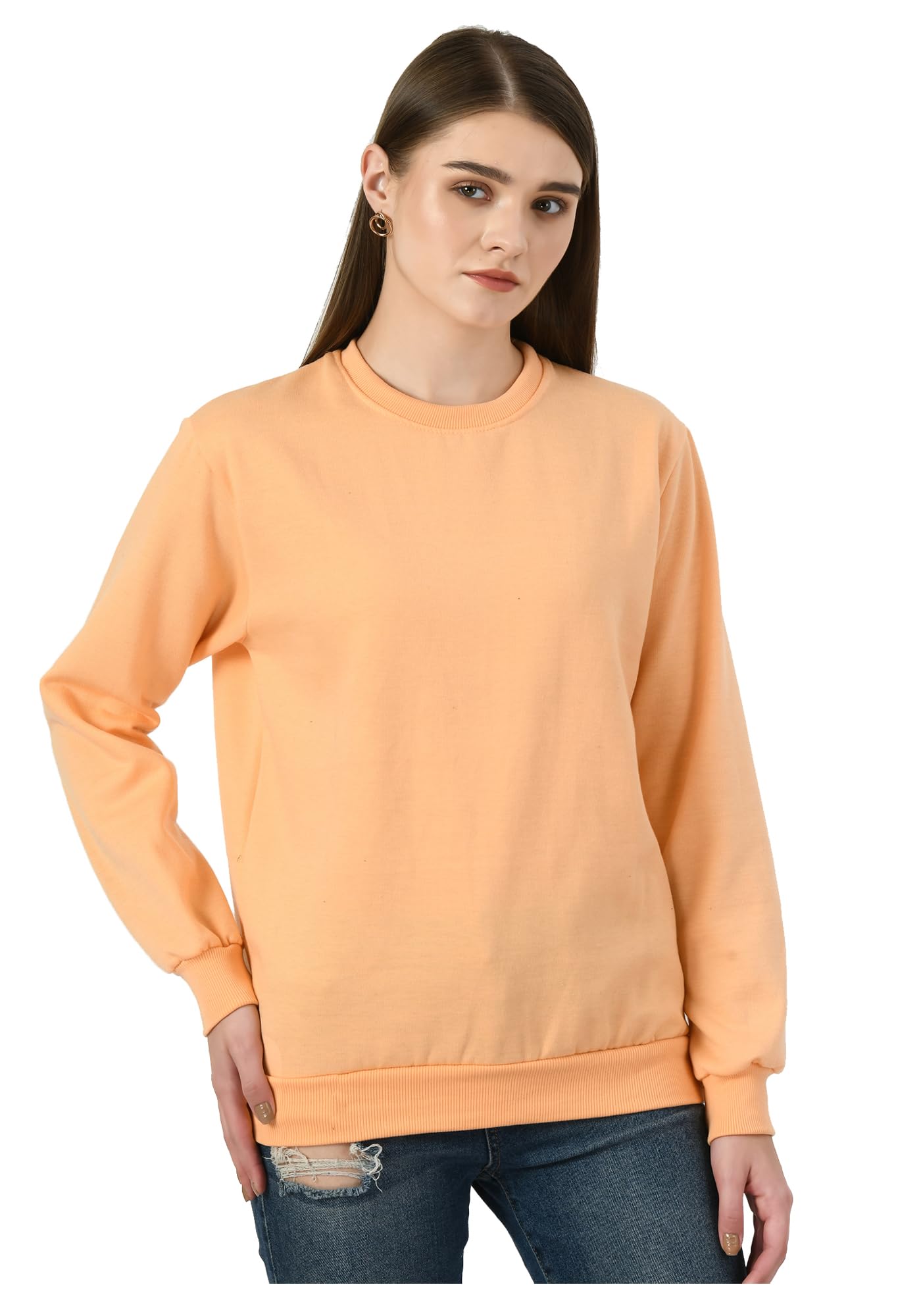 kayu Women Solid Fleece Winter Sweatshirt | Round Neck Full Sleeve Warm Pullover | Soft Regular Fit Casual Winter Top-picture-18