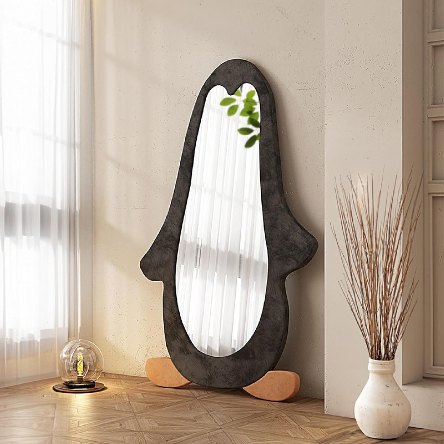 Full Length Mirror, 63" x 24" Penguin Mirror Irregular Floor Mirror Modern Standing Mirror Full Length for Bedroom Living Room Cloakroom