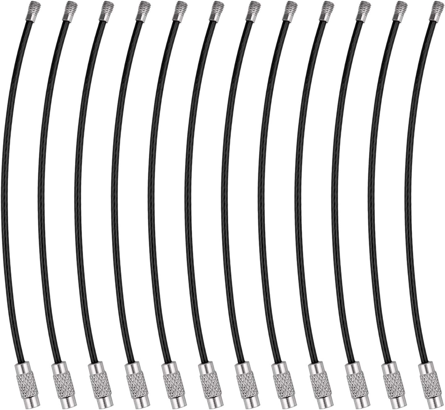 Wisdompro Keychain, 12 Pack of 4.3 Inches Stainless Steel Wire Ring 2mm Cable Loop Rings for Hanging Luggage Tag, Keyrings and ID Tag Keepers - Black