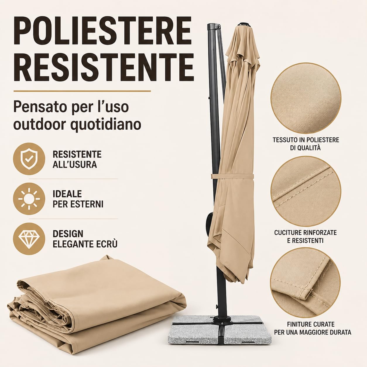 Mediawave Store - Telo di Ricambio Ombrellone Modello Venezia Braccio Decentrato Misura 3x3 mt Anti-UV Telo in Poliestere Ombreggiante