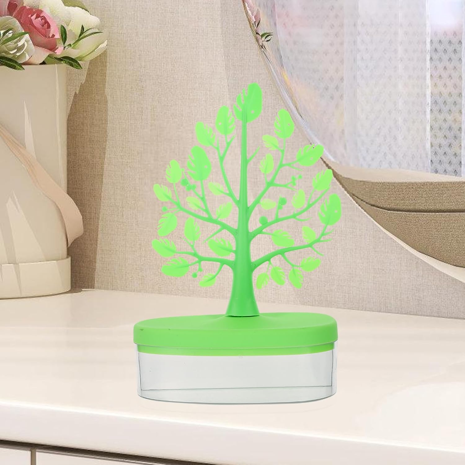 Green Plastic Jewelry Organizer Tree with Many Branches and Base image 5
