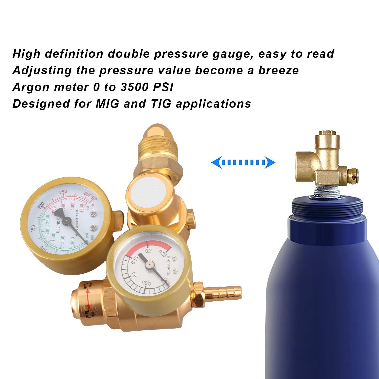 Regulator spawania gazowego Argon Miernik CO2 TIG MIG Przepływomierz 4500psi