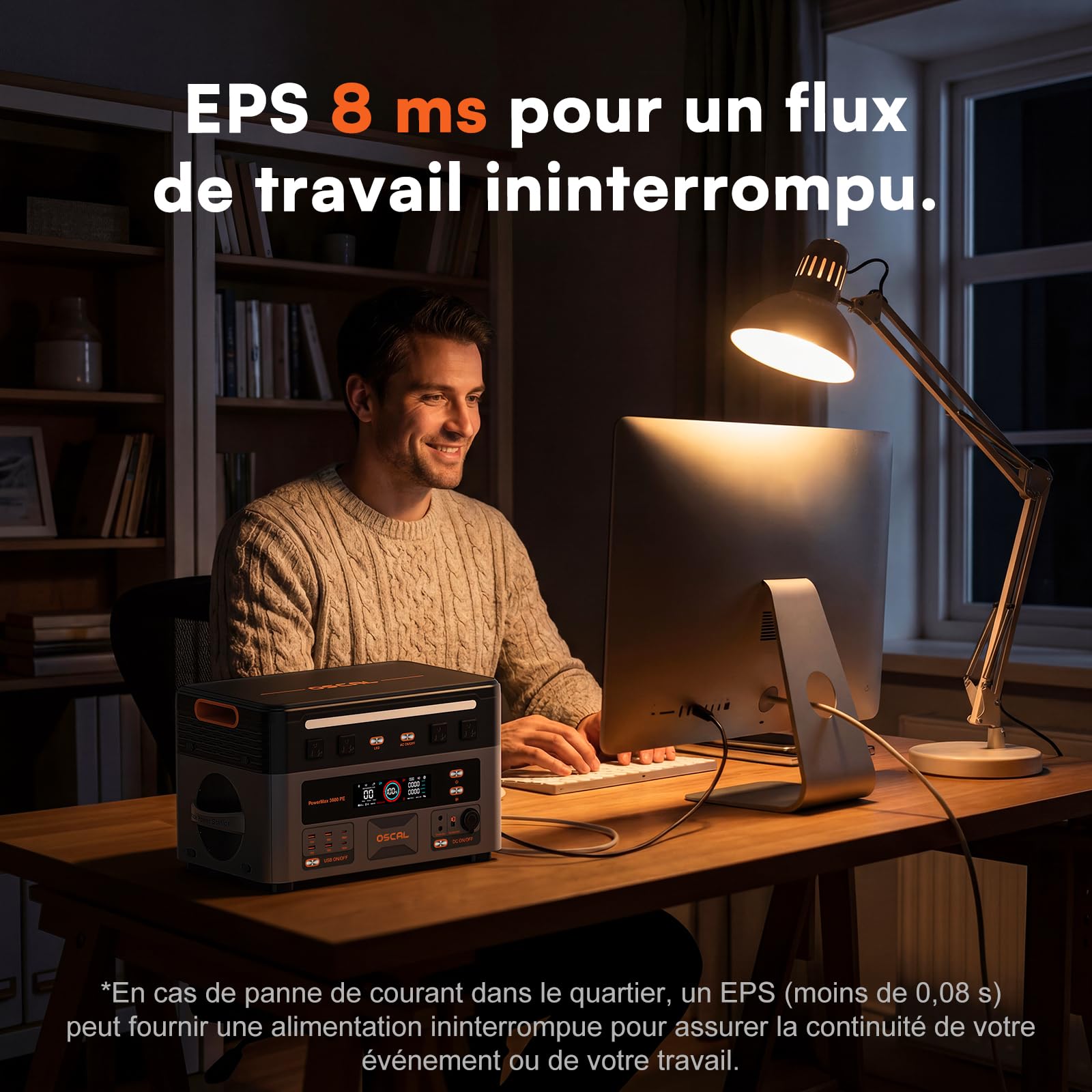 OSCAL PowerMax 3600PE Station d'Énergie Portable avec Panneau Solaire 400W, Puissance de Sortie 3600W, Batterie LFP 2016 Wh, Application, UPS, Panne de Courant, Camping, Camping-car, Urgences