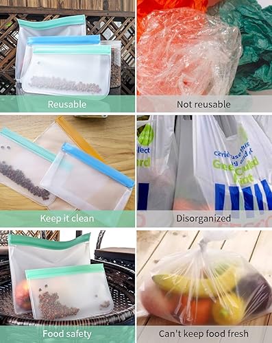Miniatura 7 de Bolsas reutilizables para almacenamiento de alimentos, paquete de 12 bolsas reutilizables de PEVA para congelador para sándwich, bolsas