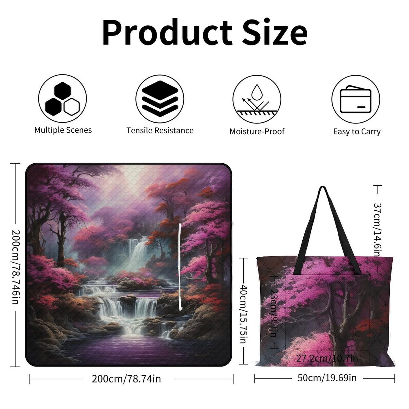 3D Stampa Cascata Coperta Picnic Impermeabile animalees Stuoia Spiaggia Pieghevole Coperta Da Picnic Per Spiaggia, Campeggio, Escursioni E Gite 200x200cm