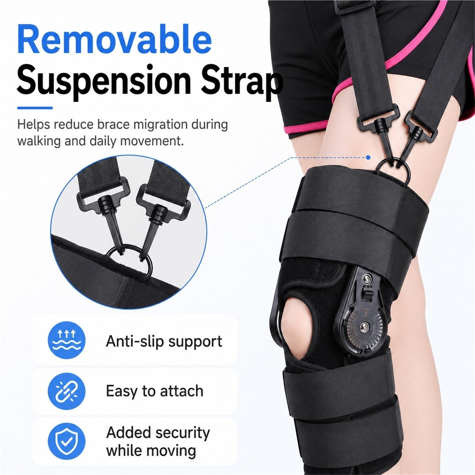 Rodillera Ortopédica ROM con Bisagras Ajustable Estabilizador de Rodilla para Varus Valgus Soporte para Menisco Ligamento Cruzado ACL PCL Unisex Hombre Mujer(M)