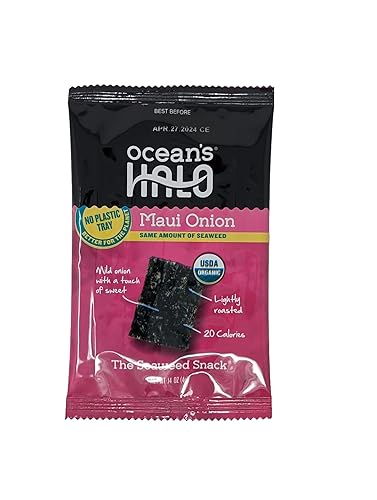 Miniatura 3 de Bocadillos orgánicos de algas marinas de cebolla Maui - 24 paquetes de 0.14 oz Peso neto 3.39 oz - Por Ocean's Halo