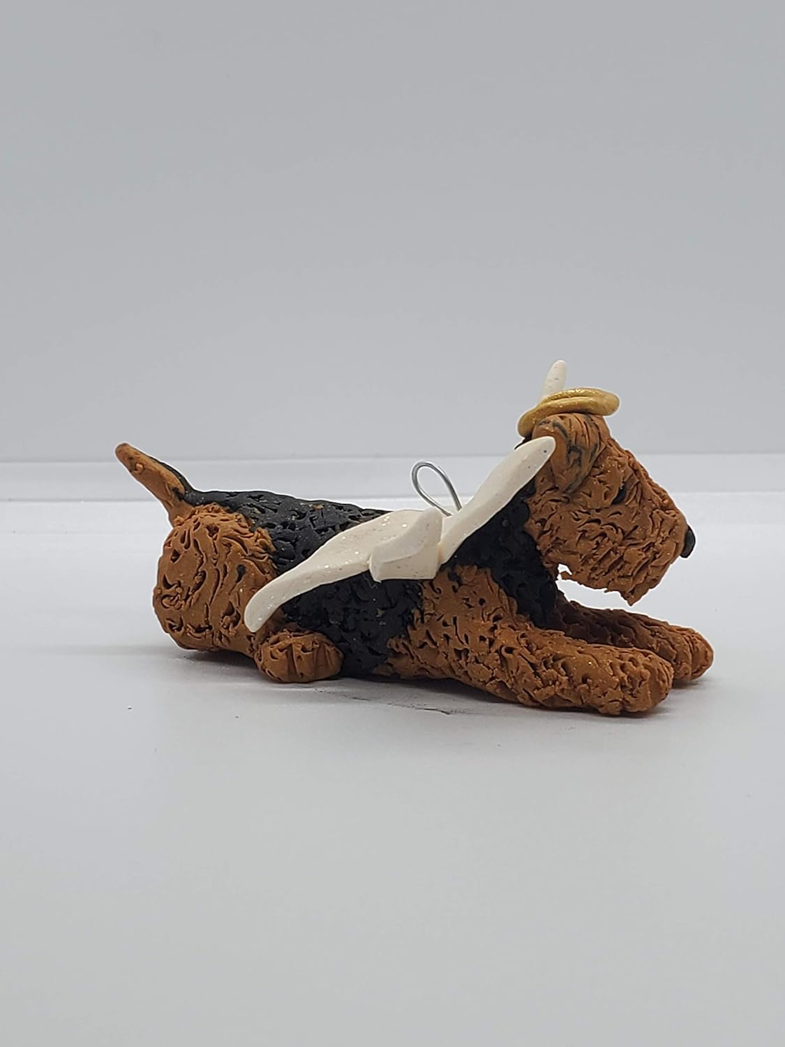 AIREDALE ANGEL CHRISTMAS ORNAMENT Hand Made Polymer Clay PET MEMORIAL OOAK : Handmade Products