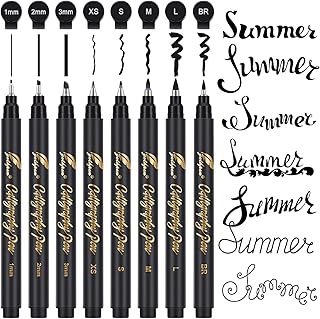 Calligraphy Pens,Hand Lettering Pens, Calligraphy Brush Pen set for Beginners Writing, Sketching, Scrapbooking, Journaling, Soft and Fine Tip, Black Ink Drawing Pen Set, 8 Size