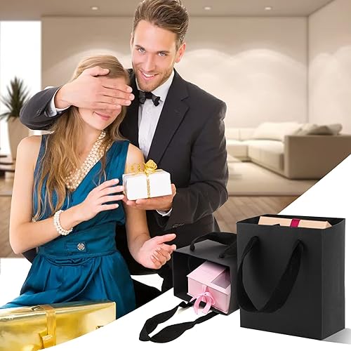 Miniatura 6 de EUSOAR Bolsas de papel negras a granel, paquete de 25 bolsas de papel resistentes de 4 x 2.75 x 4.5 pulgadas con asas, para negocios, comestibles,