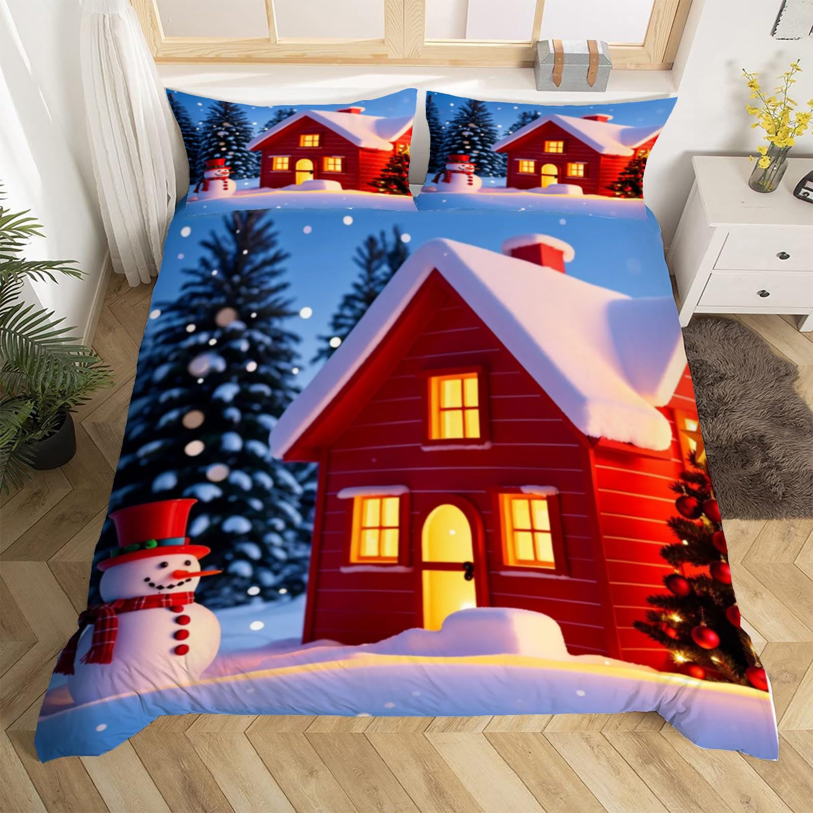 Housse de Couette 200x200 Caricature de Noël en Microfibre