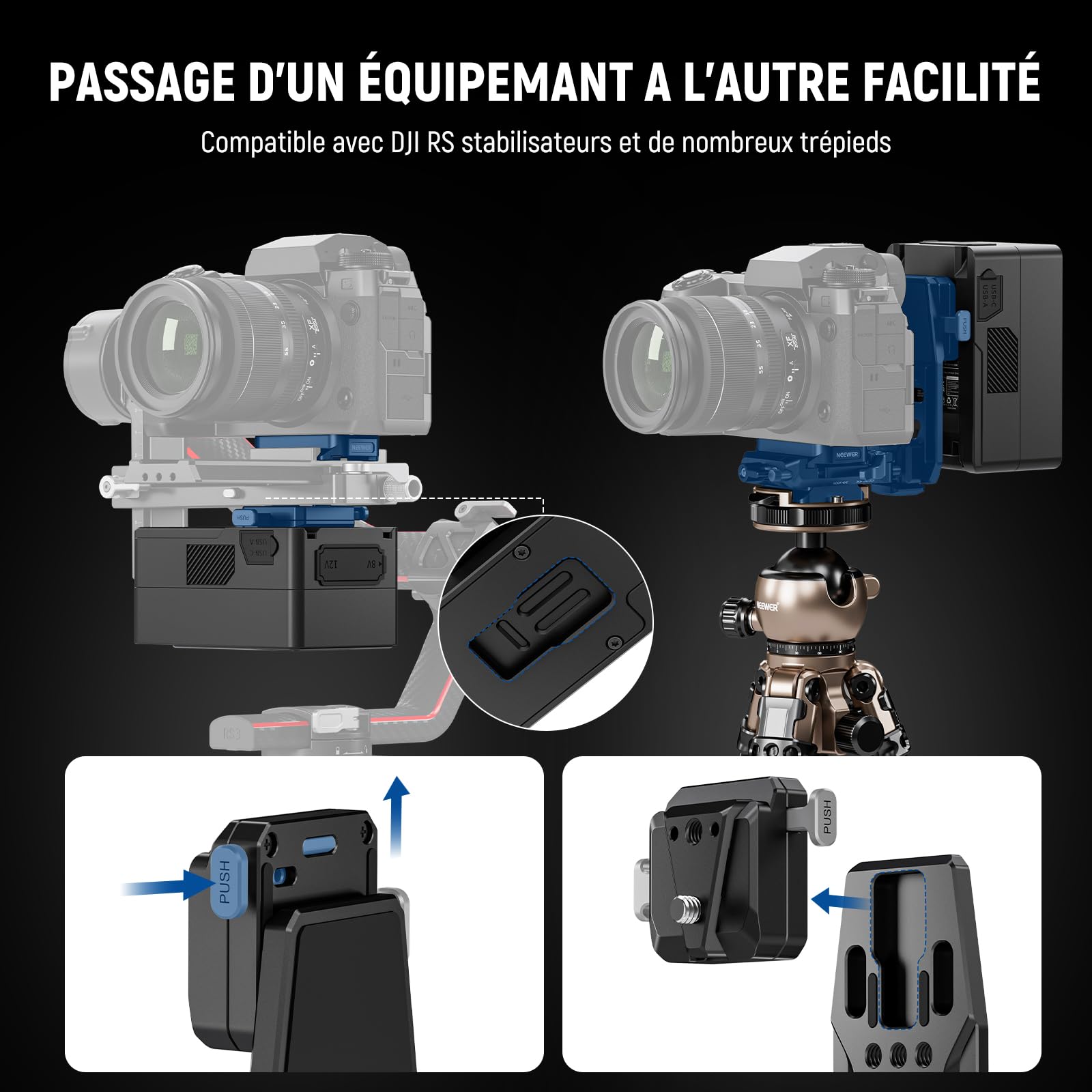 Plaque Pliable Neewer Pour Batterie V Mount - Compatible SmallRig, DJI RS4/RS3 Et Appareils Photo
