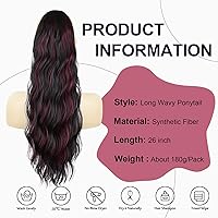 Vista 7 de Extensiones de cola de caballo largas onduladas con cordón para mujeres, extensiones de cabello con clip para cola de caballo, mezcla de color negro