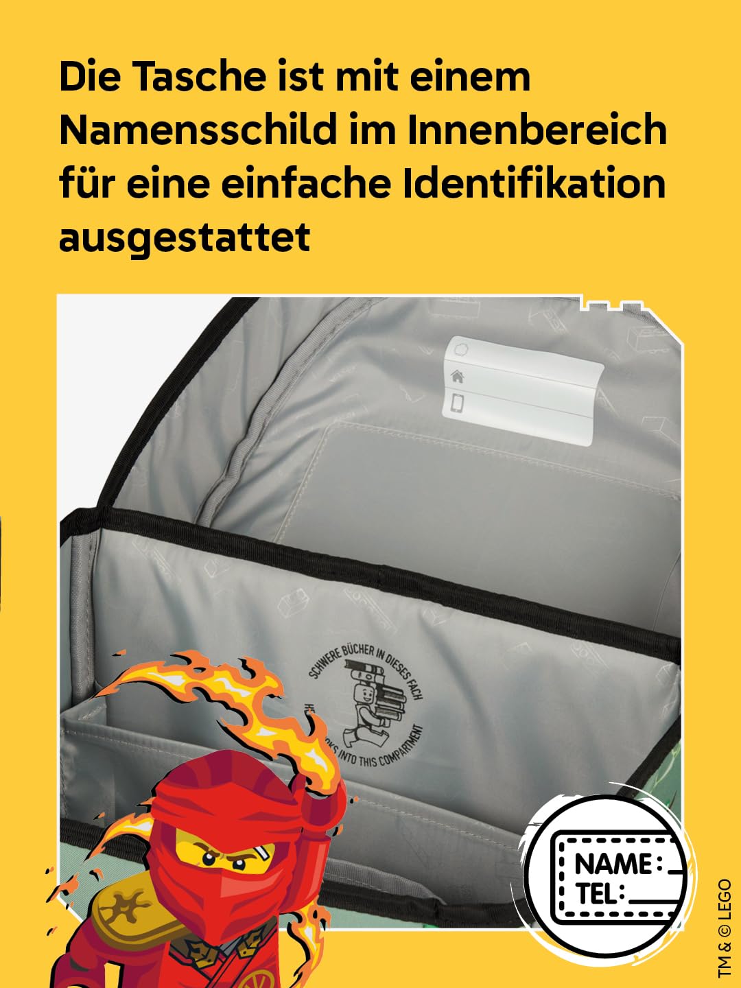 LEGO® NINJAGO® Schulranzen Jungen 1. Klasse Kai – 3-teiliges Easy Light Schulranzen Set mit Rucksack, Federmäppchen Junge & Turnbeutel – leicht & reflektierend