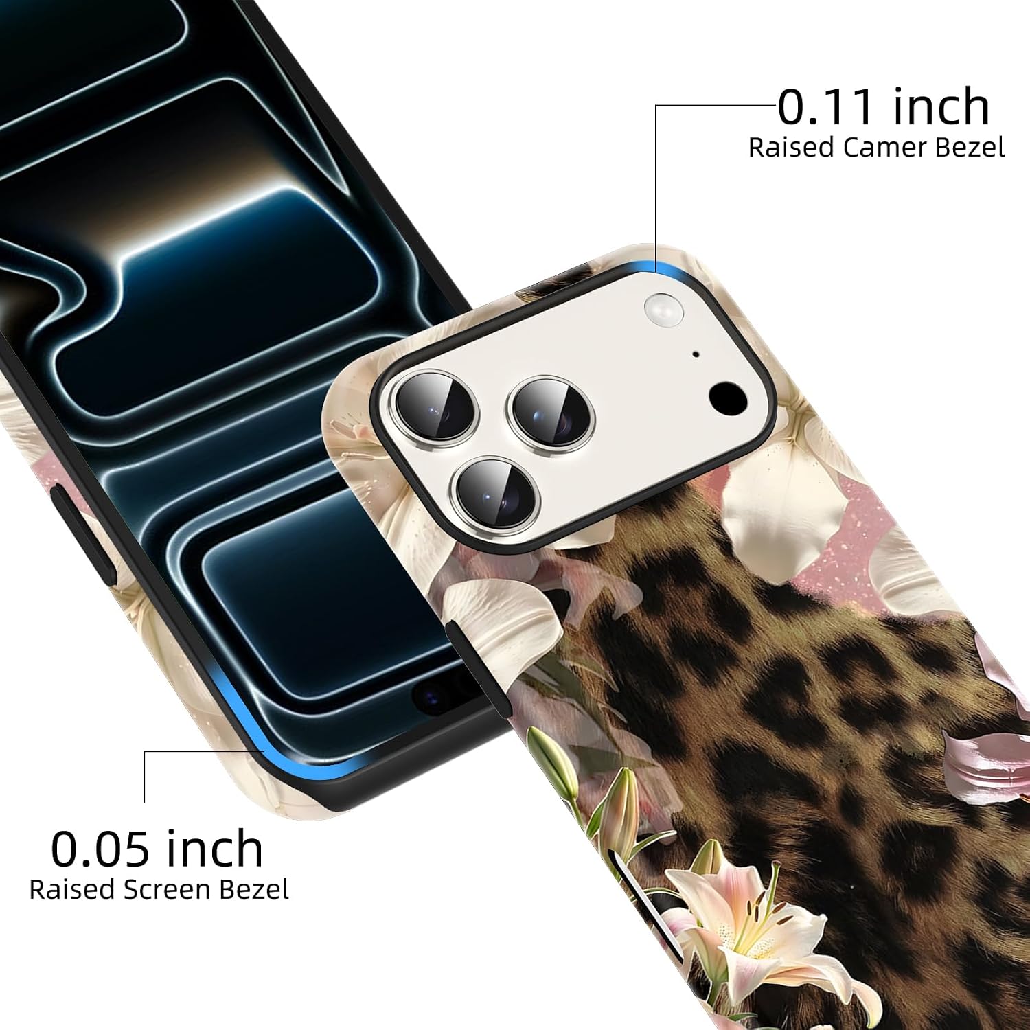 for i17 Pro max 6.9 ''Cute Flower Cheetah Phone Case-White image 5