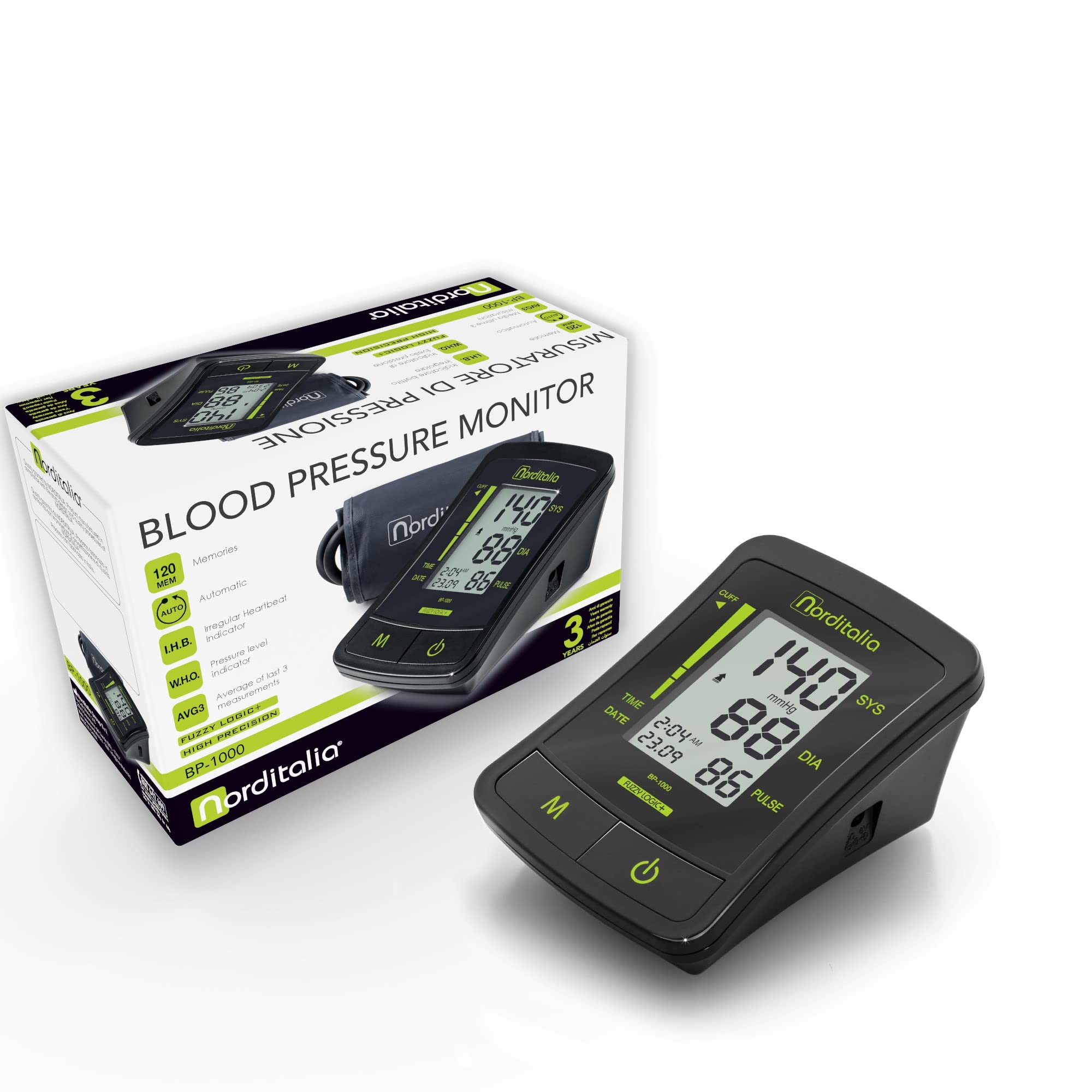 NORDITALIA, Medidor de presión de brazo, pantalla LCD, pilas incluidas
