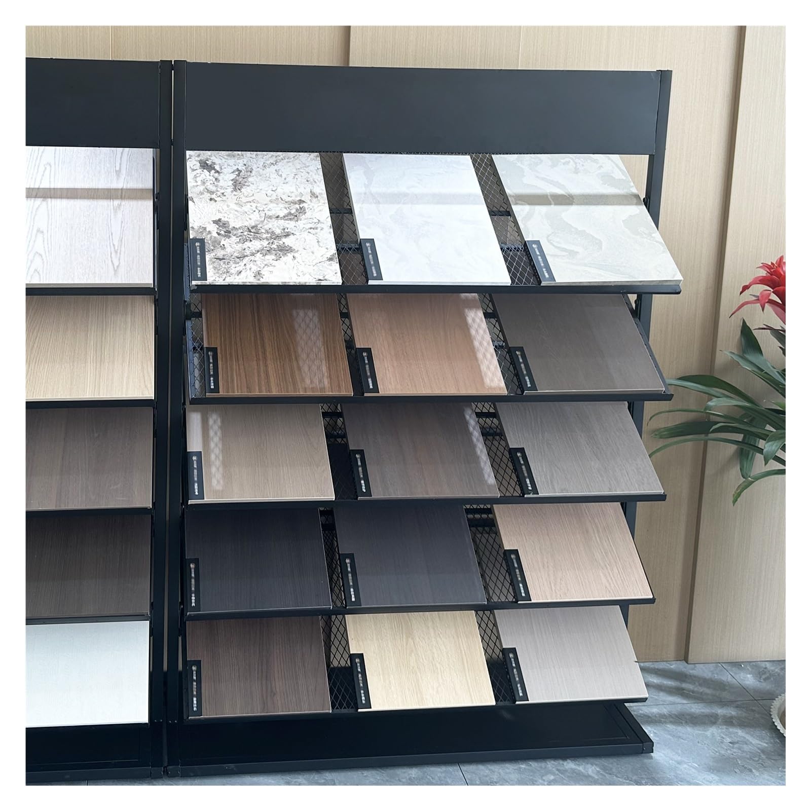 ZJKXJH Commercial Glass Tile Sample Holder for Batch Display, Large Capacity Floor Porcelain Rack with Anti-Drop Slot, 5-Layer Metal Marble Slab Samples Stand(Black,L 87cm/34.2in)