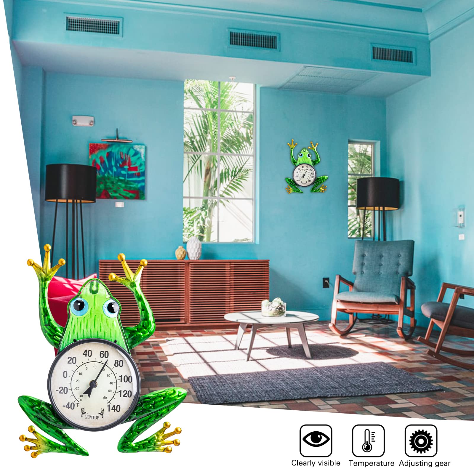 MUMTOP Termometri da esterno per patio, termometro da parete per interni ed esterni, termometro da parete wireless per giardino e decorazione domestica