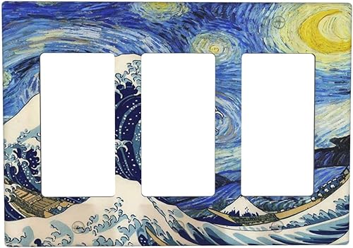 Miniatura 137 de Cubiertas de Interruptor de Luz de 1 Gang Medieval Abstracto Moderno Luna Estrellado Gran Ola Toggle Simple Placa de Pared Cubierta Decorativa de