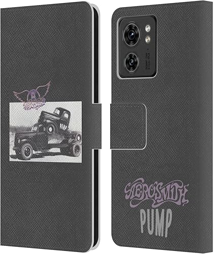 Head Case Designs Officially Licensed Aerosmith The Pump Black and White Leather Book Wallet Case Cover Compatible with Motorola Moto Edge 40