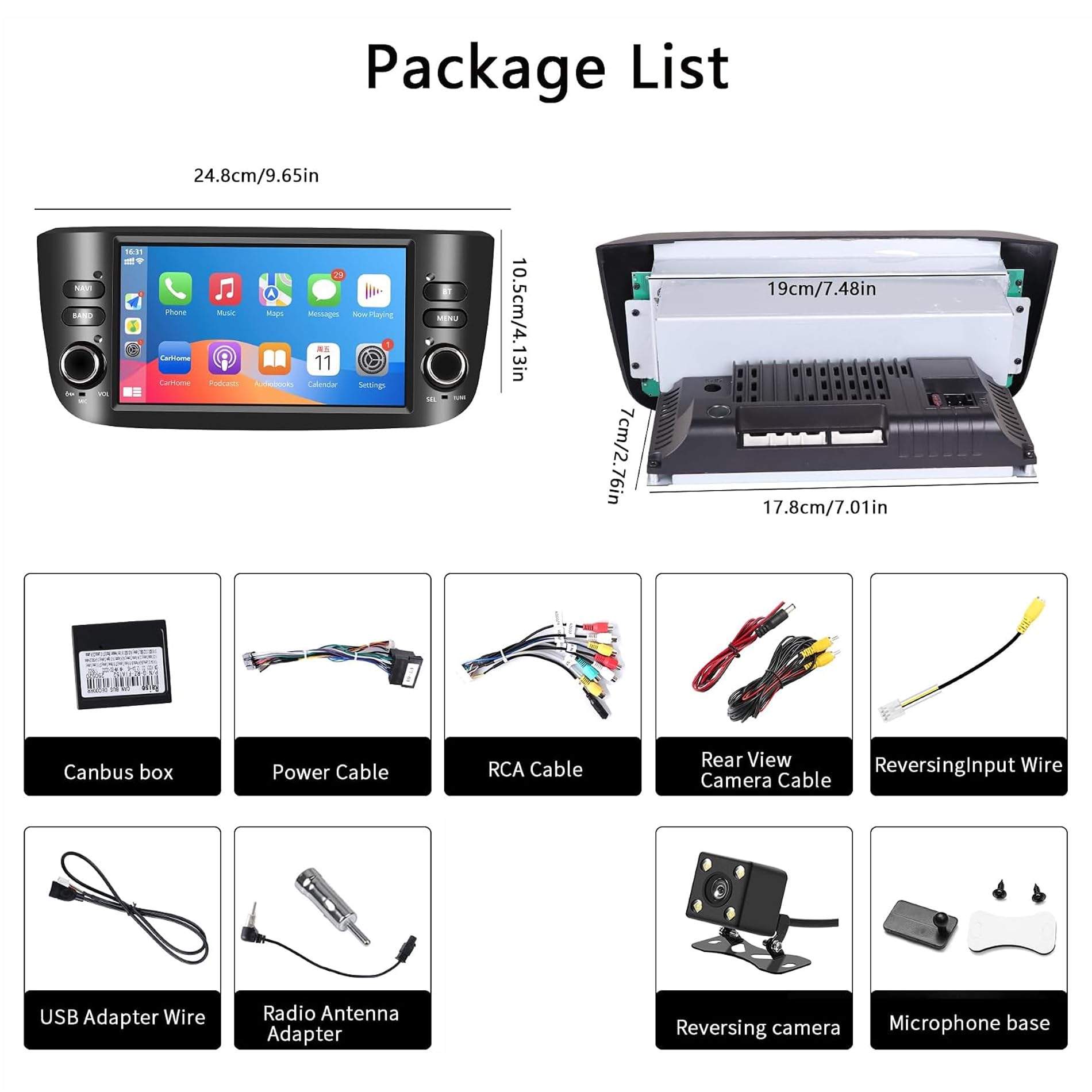 Autoradio para Fiat Punto (2010-2016) / Linea (2012-2015) Wireless CarPlay Android Auto Stereo Auto Bluetooth 7 pollici IPS con Pantalla Táctil con FM/GPS/SWC/Mirror Link