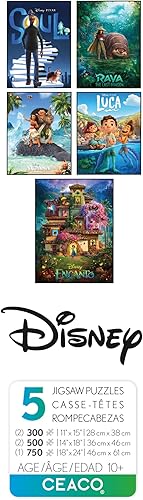 Miniatura 11 de Ceaco - Multipack 5 en 1 - Pósters de películas de Disney - Encanto, Moana, Luca, Soul & Raya y El Último Dragón - (2) 300 piezas, (2) 500 piezas,