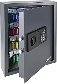 HMF Schlüsseltresor mit Zahlencode, Schlüsselsafe mit Elektronikschloss | 71 Haken | 46 x 36 x 12 cm | Anthrazit