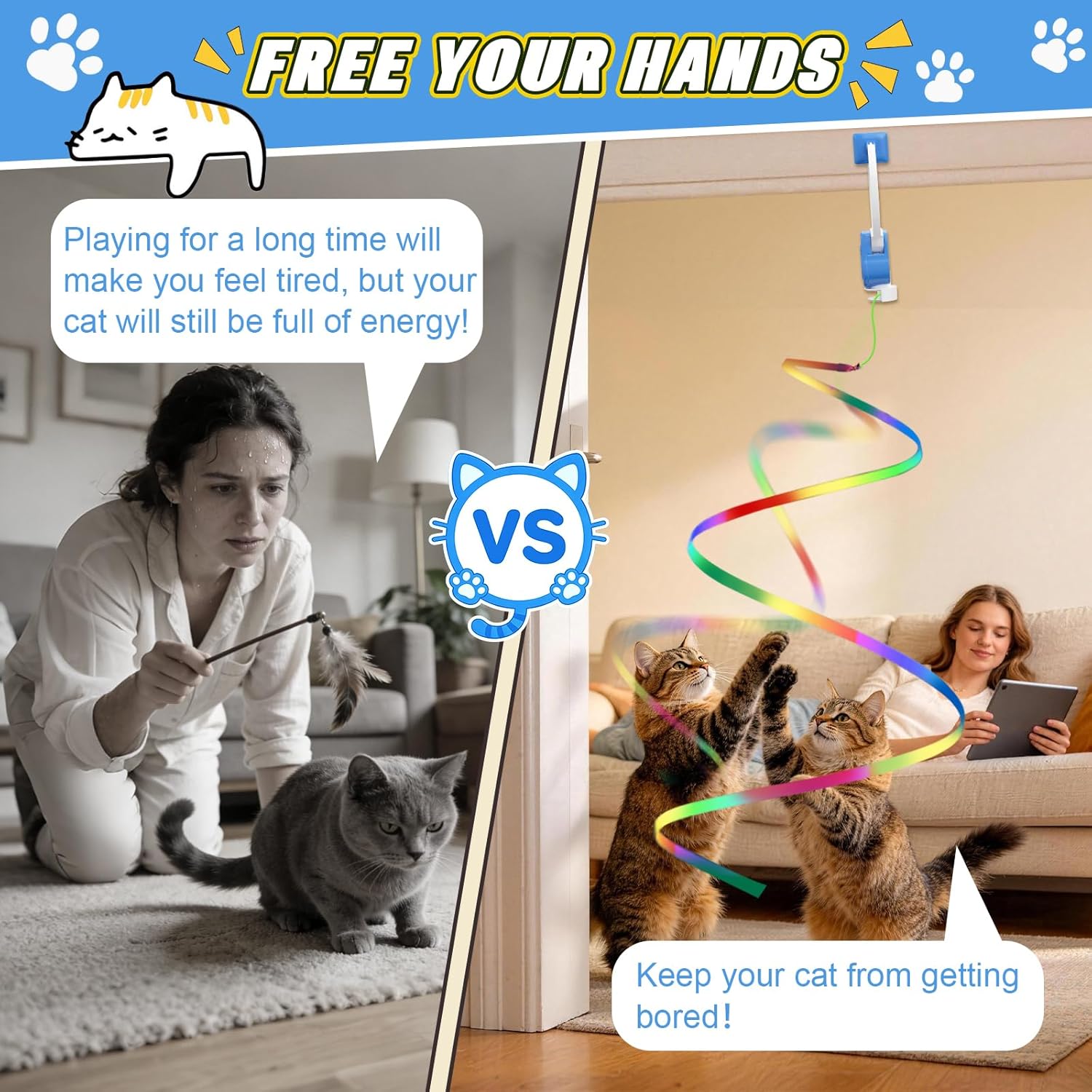Automatic Flying Interactive Cat Toy for Indoor Cats - Safe Chase & Exercise Stimulation for Bored Kittens, Adults & Multi-Cat Homes (Blue)