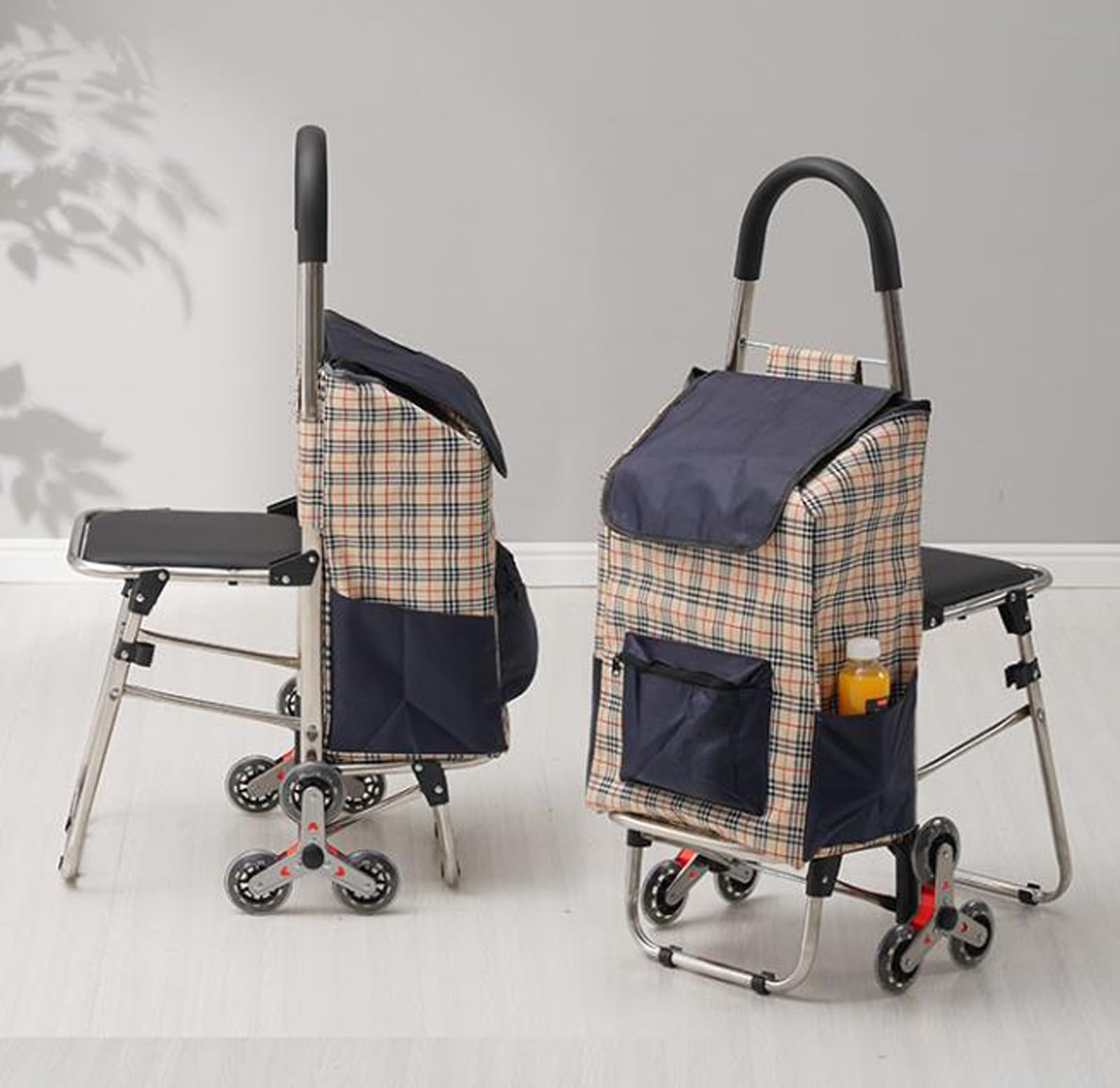 Carrello per la spesa pieghevole con sedile – Carrello da arrampicata a 4 ruote per trasporto della spesa e uso esterno