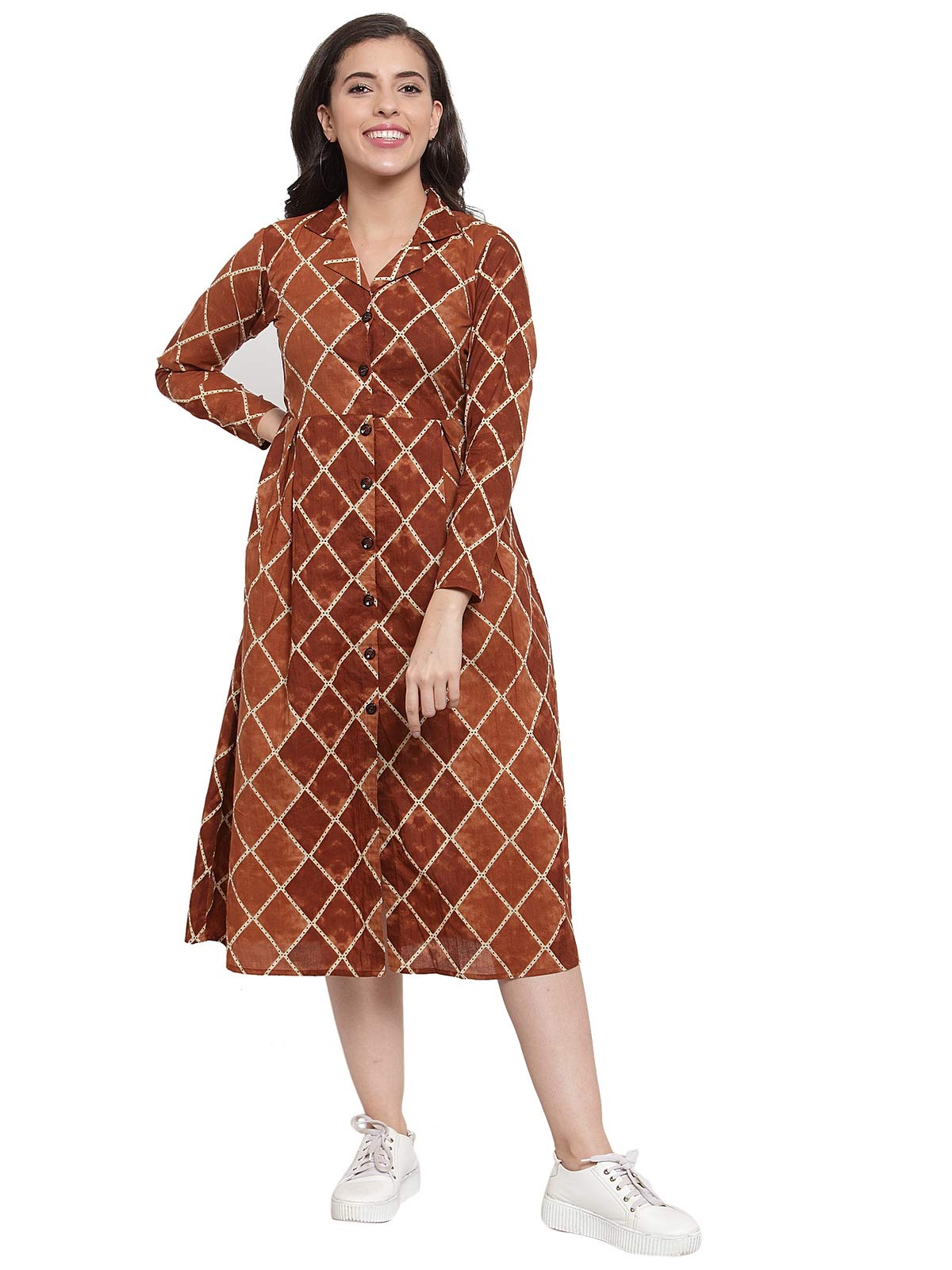 INDIBELLECotton Geomatric Print A-Line Dress