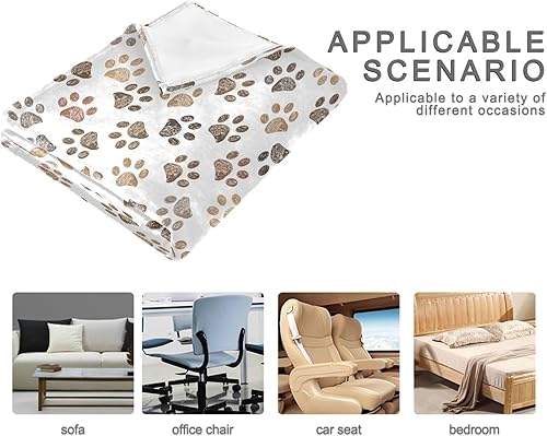Miniatura 4 de KLL Cute Paws Print Brown Blankets & Throws Fall Sofa Throw Blanket Cozy Comfy Throws 60"x90" for Sofa, Couch, Car Lightweight Bed Blanket