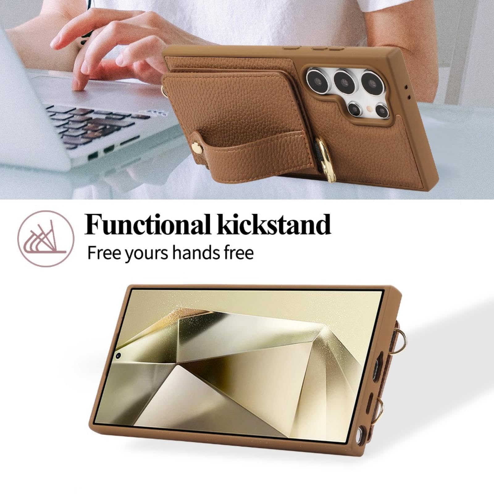Do Galaxy S25 Plus Portfel Crossbody z Kieszonką na Karty Etui na Telefon Smycz Pasek Na Nadgarstek Skórzane Etui (Do Galaxy S25 Plus/Brązowy)