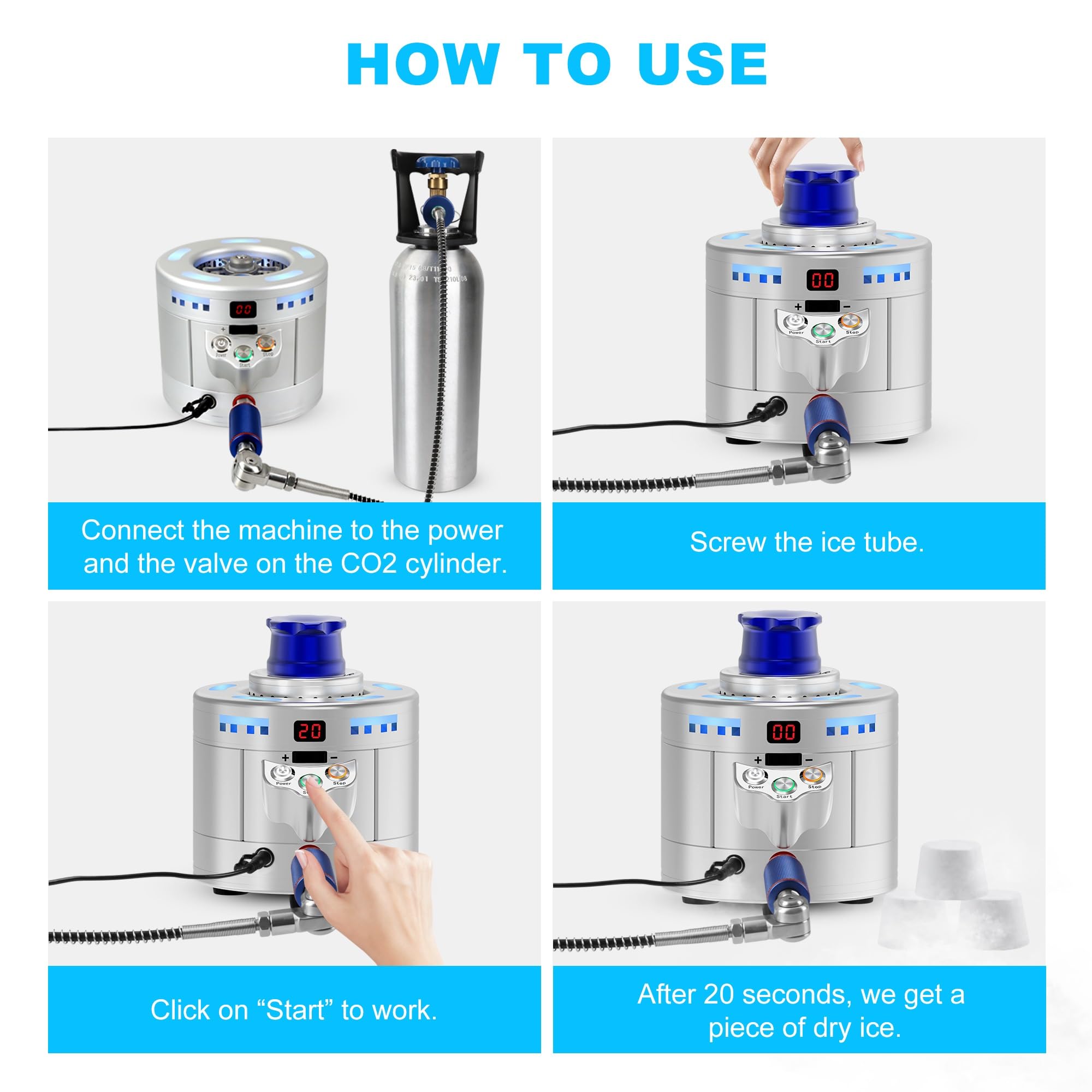 Mini refrigeratore di CO2 in vetro, in acciaio inox, per tazze, frutti di mare, cocktail, birra e bevande miste, veloce 8-12 secondi per tazza