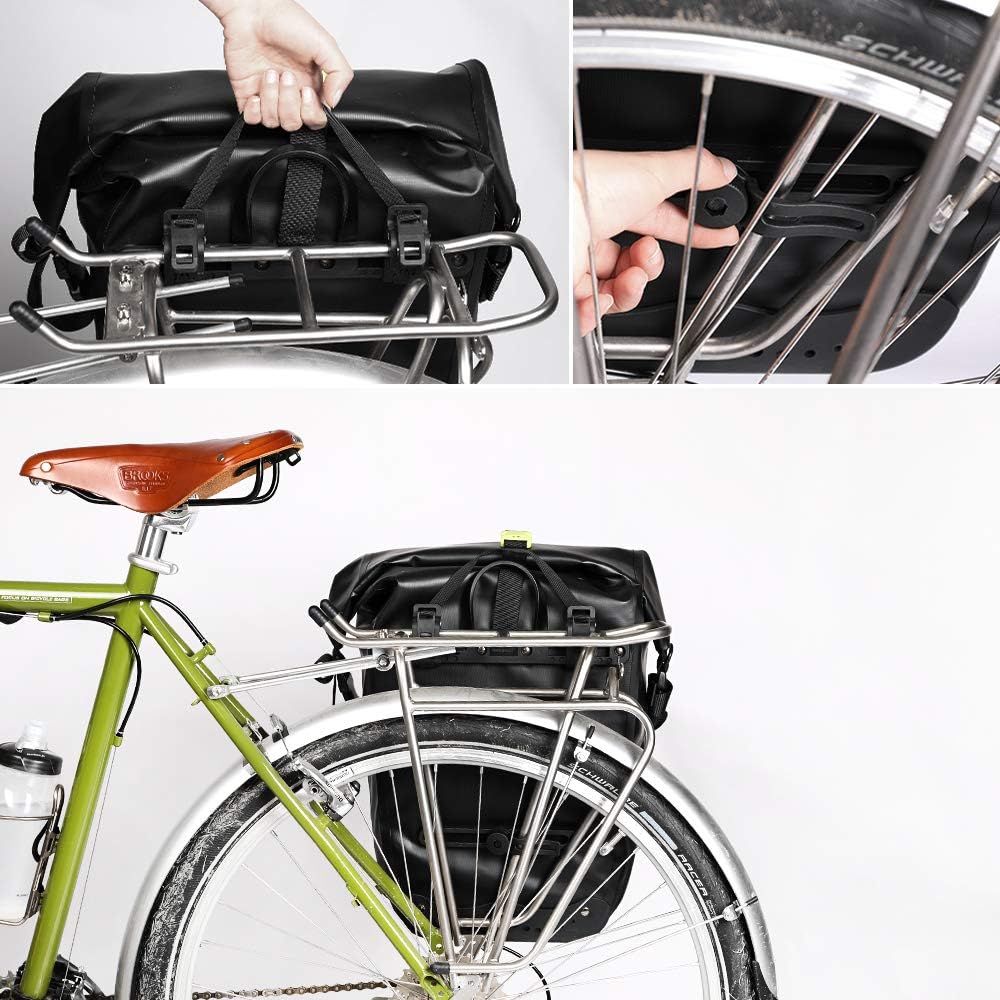 Rhinowalk Bike Pannier Bag Waterproof Bike Bag 23L for Bicycle Cargo Rack Saddle Bag Shoulder Bag Laptop Pannier Rack Bicycle Bag Professional Cycling Accessories-Black＆Green