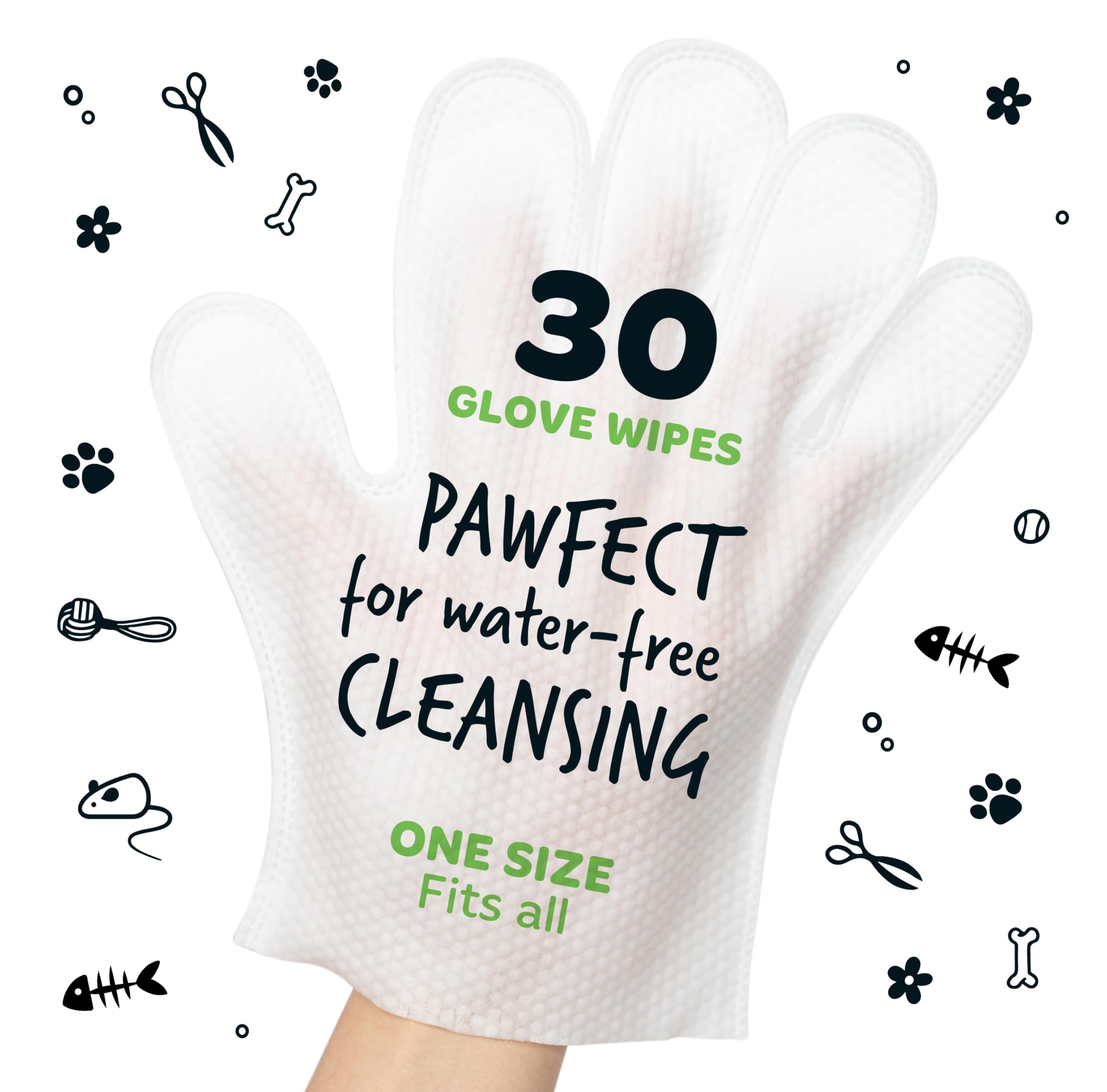 BUGALUGS Dog Glove Wipes, pet wipes for full body, eye wipes, ear wipes, bum & paws. 30 sensitive dog grooming glove wipes for dogs, puppy & cat grooming, One size fits all (Fragrance Free) - 5