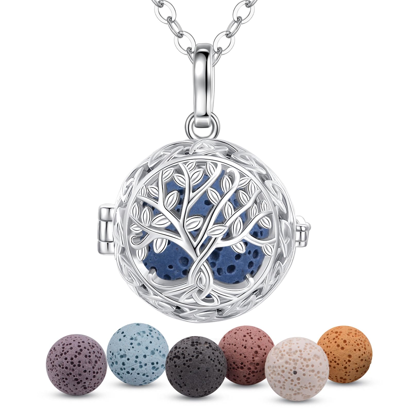 EUDORA Harmony Ball Aromaterapia Collana Donna Diffusione Aroma Collane Donna Aroma Olio Diffusore Ciondolo Gioielli Yoga Regali per Donne Madre con Pietra Lavica 7PCS, 24"