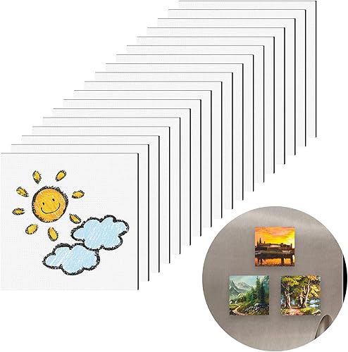 Geyoga 48 piezas de mini lienzos magnéticos para pintar lienzos cuadrados de 2.56 x 2.56 pulgadas, mini azulejos con imán, paneles de arte de