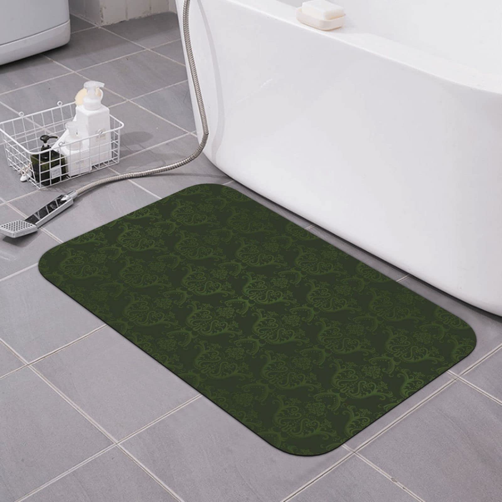 Tapis de bain motif pétales floraux vert Hunter, l'élégance textile
