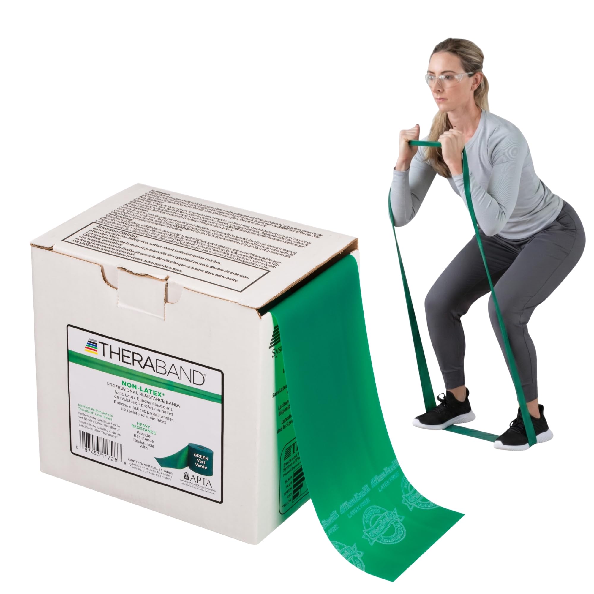 TheraBand Resistance Band 50 Yard Roll, Heavy Green Non-Latex Professional Elastic Bands for Upper & Lower Body Exercise, Physical Therapy, Pilates, Rehab, Dispenser Box, Intermediate Level 1