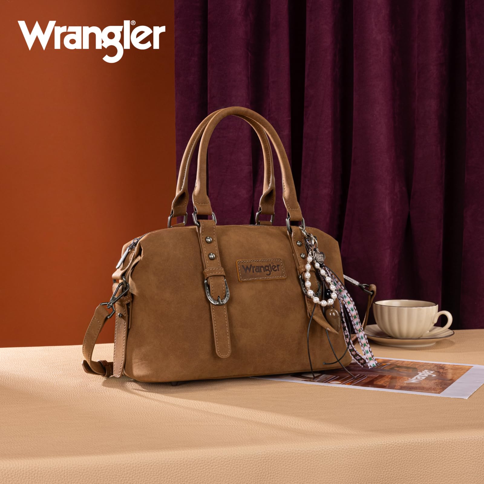 Wrangler - Bolso de gamuza con asa superior, bolso de mano de gamuza para mujer